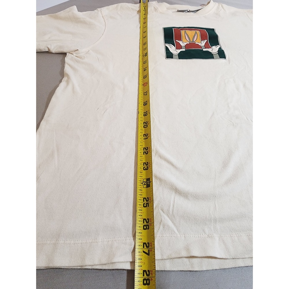 Zara Looney Tunes Bugs Bunny Graphic T-Shirt Mens Large Cream Felt Detail Logo - Picture 3 of 11